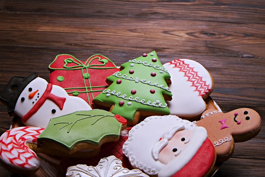 Christmas cookies on wooden table