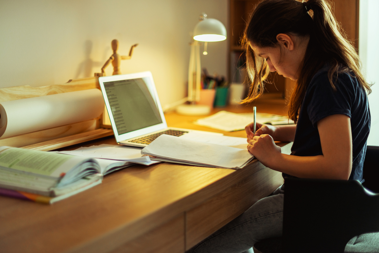 student studying from home