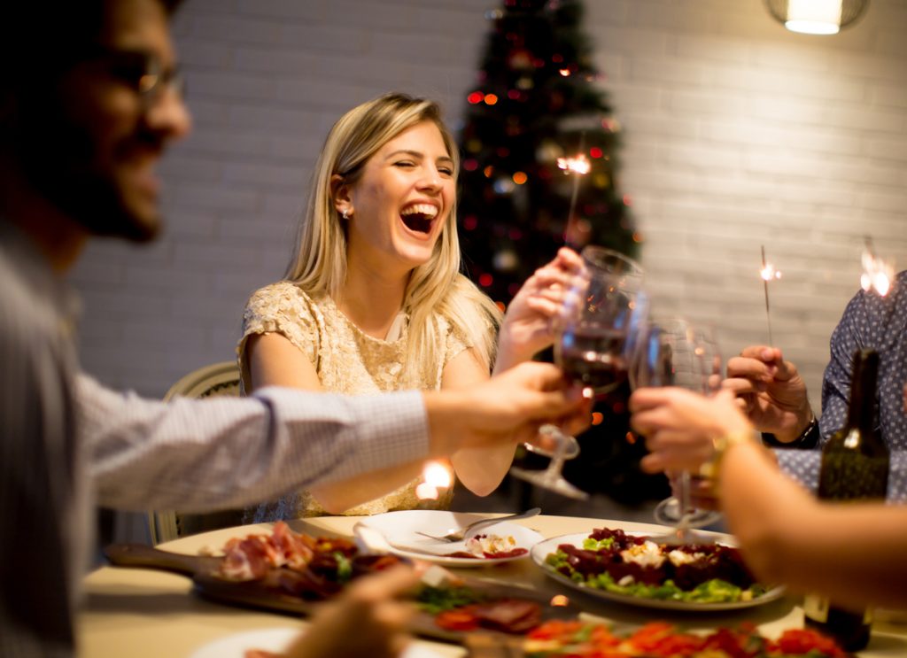 students celebrating christmas