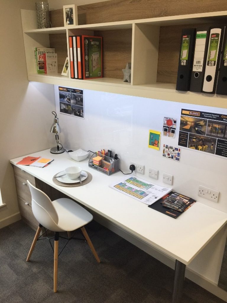 Decorated desk in CityBlock's Lancaster student accommodation