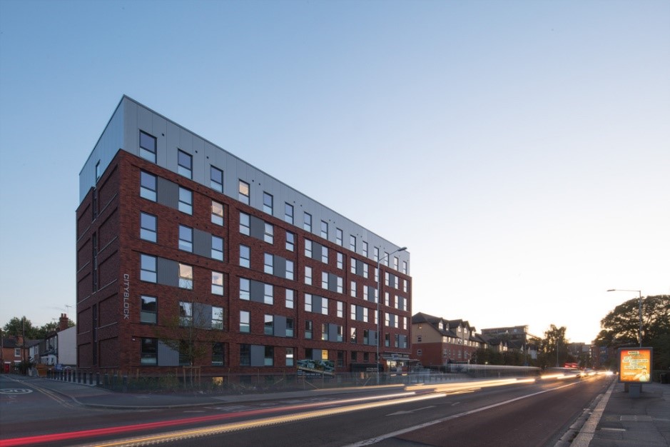 Exterior of the CityBlock Reading student apartments