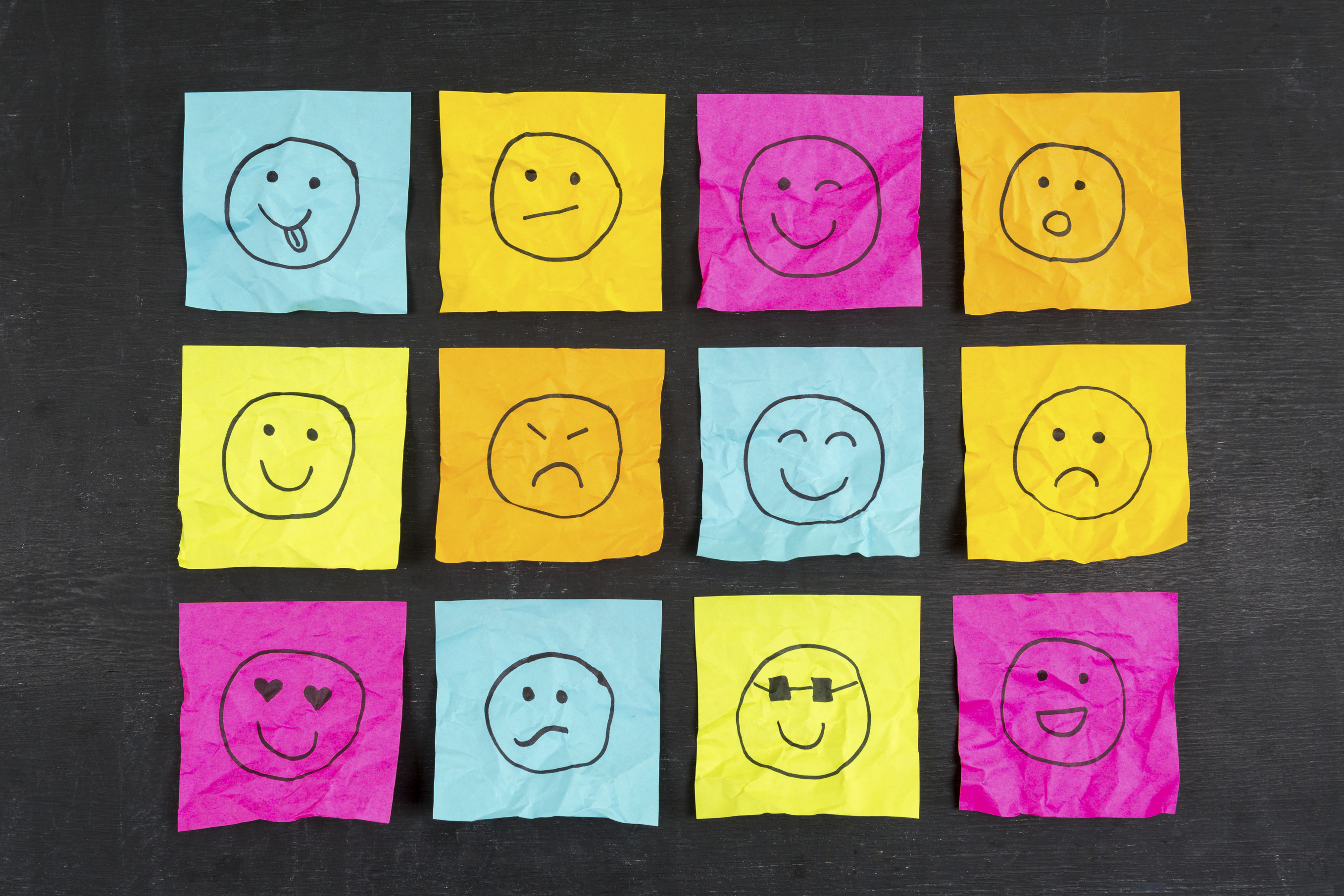 Crumpled sticky note emoticons smileys